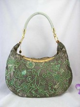 FREE S/H Dark Green Tapestry Beaded Sequined Hobo Handbag Bag