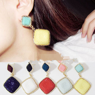 Min order $15(mix order), E0022 sweet gorgeous stones ice cream candy square acrylic color block tassel earrings ,free shipping(China (Mainland))