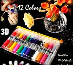 Free Shipping 12 Colors Nail Art Paint Drawing Set For Nail Stamper 3D Paint Nail Art Pen Acrylic Nail Paints(China (Mainland))