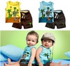 Free shipping Retail summer clothes twinset male children's boy clothing set sleeveless shorts coconut tree two-piece suit