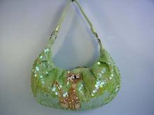FREE S/H Stylish Green Beaded Sequined Cat Handbag Hobo