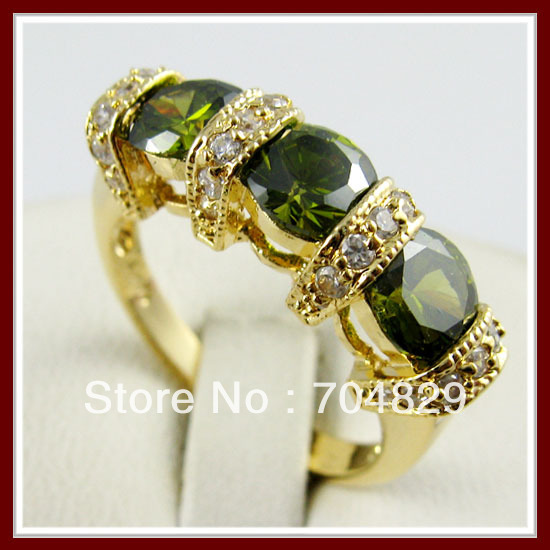 2013 New European jewelry Factory Priced Fashion Jewelry 18k gold plated yellow Gold Peridot rings for women love (R496)(China (Mainland))