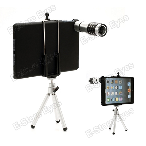 12X Zoom Telescope Telephoto Lens+ Tripod + Hard Skin Case Cover Protector for Apple iPad Mini free shipping(China (Mainland))