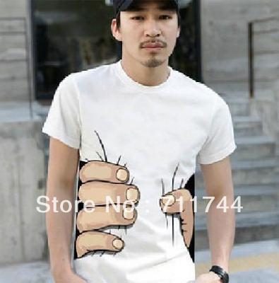 Free shipping/Funny Cool Men's Unisex Cotton Party Big Hand Printed Short Sleeve T-shirt(China (Mainland))