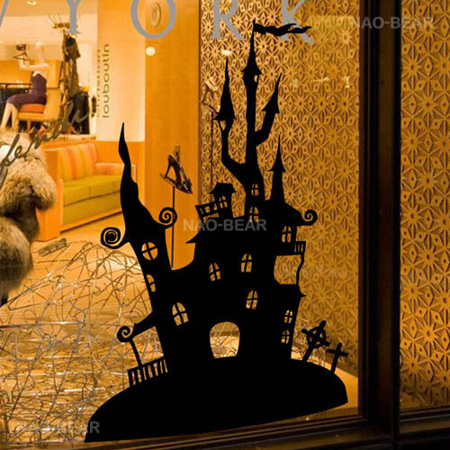 Fashion desgin wall sticker/ halloween glass decoration / party supplies /black castle(China (Mainland))