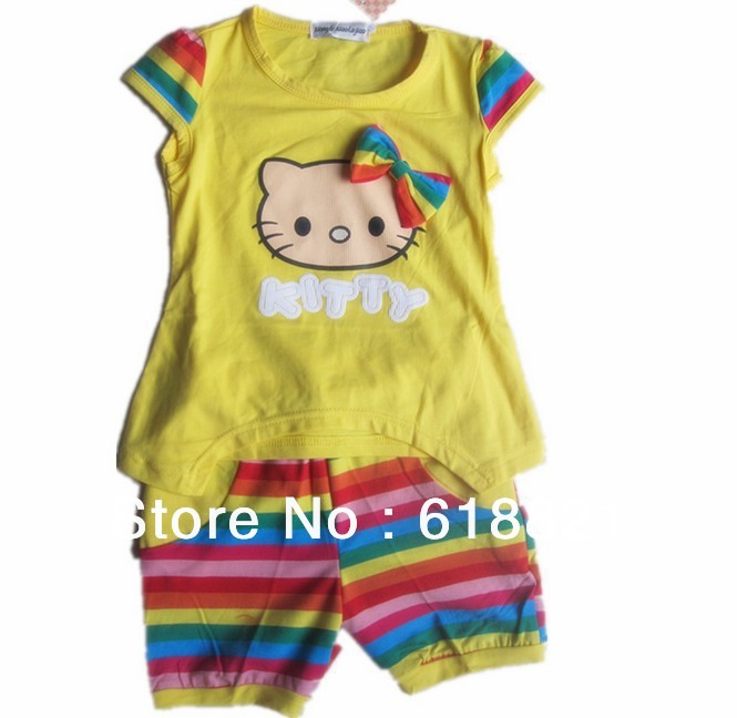 Girls clothing online New arrival Hellokitty Red/Yellow Set Cute Girl Clothing Little Girls Clothes Stores Free shipping(China (Mainland))