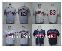 Cool Base  Jersey Indians #63 Justin Masterson Cream White Navy Blue Gray -Free Shipping