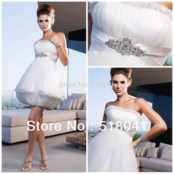 2013 New Arrival a-line strapless beading tulle mini length white sexy short wedding dresses wd210(China (Mainland))
