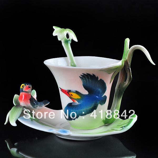 Porcelain Hummingbird Coffee Set 1Cup 1Saucer 1Spoon