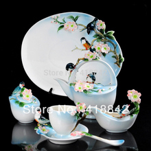 Full Set Porcelain Pink Sakura Flower Petal Coffee Set 4Cup/4Saucer/1Creamer/1Sugar Bowl/1Pot/1Platter/4Spoon