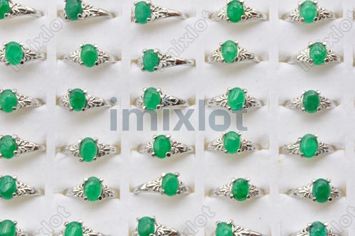 High Qulity 925 silver finger ring female vintage thai 100pcs green gem ring(China (Mainland))