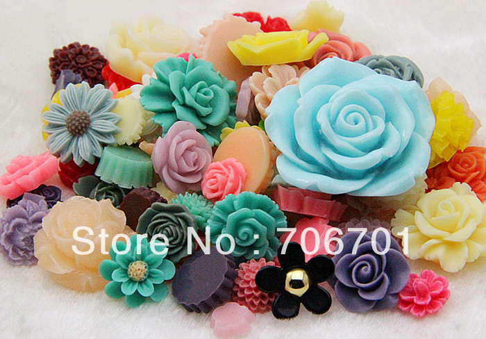Free shipping 10 42mm Mixed Designs Resin Flower Cabochons Jewelry DIY Accessorie 20PCS LOT