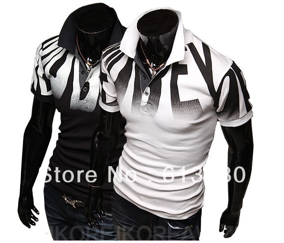 Free shipping 2013 English letters printing men's polo shirt with short sleeves short sleeve polos fashion dress size M - XXL(China (Mainland))