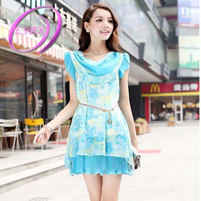 2013 Summer Clothing New Women Pearl Chiffon Dress High Quality Logistics Fast And Free Shipping(China (Mainland))