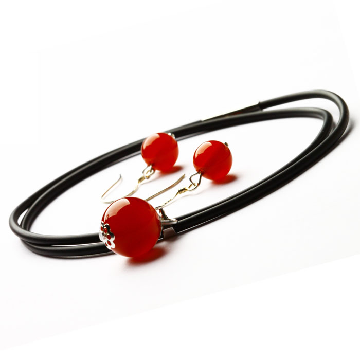 free shipping Beauty natural red agate pendant drop earring high quality leather(China (Mainland))