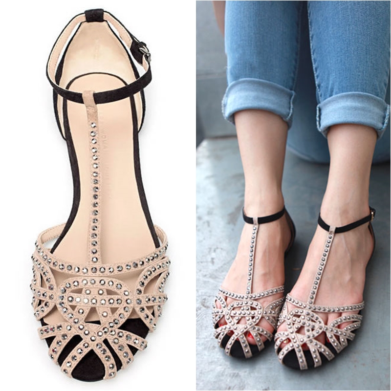 new 2014 fashion women Flat sandals rhinestone cutout summer shoes ...