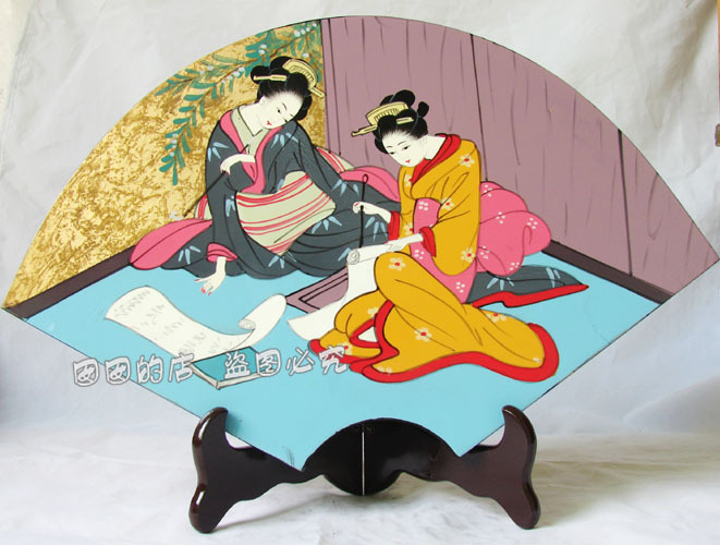 Japanese style room tatami coffee table crafts decoration fanghaped wooden drawing board lacquer painting fanghaped decoration(China (Mainland))