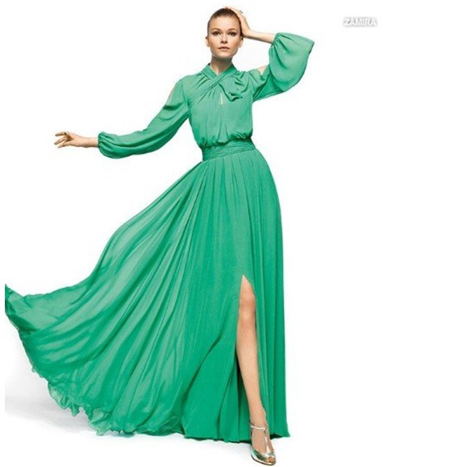 الفساتين الطويلة تخفي عيوب الجسم وأكثر أناقة Latest-Green-high-neck-empire-waistline-chiffon-front-center-silt-long-sleeves-evening-gowns-dresses-TY