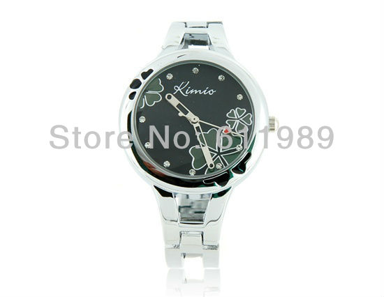 KIMIO K425L Lucky Grass Crystal Stainless Steel Bracelet Women's Quartz Watch Free Shipping(China (Mainland))