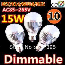 Free shipping 10pcs/lot Retail Dimmable Bubble Ball Bulb AC85-265V 9W/12W/15W E14 E27 B22 GU10 High power Globe light LED Light(China (Mainland))