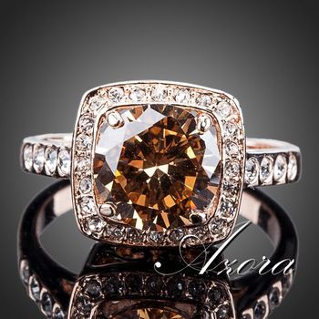 Азора королевский Design18K роуз позолоченные со стразами окруженный площадь оранжевый кристалл кольцо TR0095