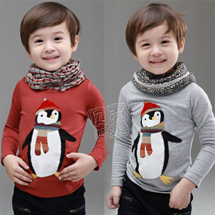 2013 spring penguin boys clothing girls clothing baby child long-sleeve T-shirt tx-1516 basic shirt(China (Mainland))