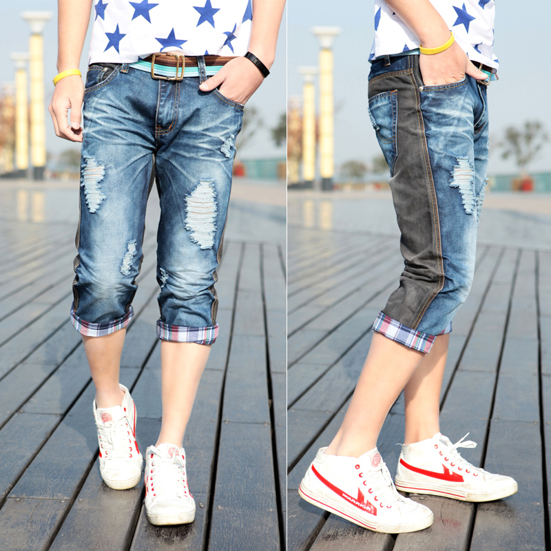 Summer thin super man male slim denim capris male capris male 7 jeans breeches male(China (Mainland))