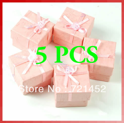 J35 Free Shipping 5pcs lot Jewellery Jewelry Gift Box Case for Ring Square Pink