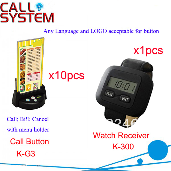 Wireless Restaurant Pager go with 10 calling bell 1 watch receiver Free Shipping