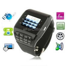 Q5 Black, GSM watch mobile phone, Bluetooth FM touch screen watch mobile phone, Quad band, Network: GSM850/ 900 / 1800/ 1900MHZ
