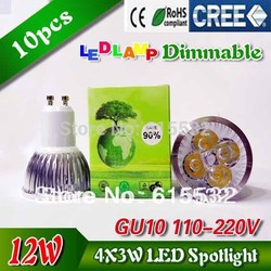 10X High power CREE GU10 4x3W 12W 85-265V Dimmable Light lamp Bulb LED Downlight Led Bulb Warm/Pure/Cool White(China (Mainland))