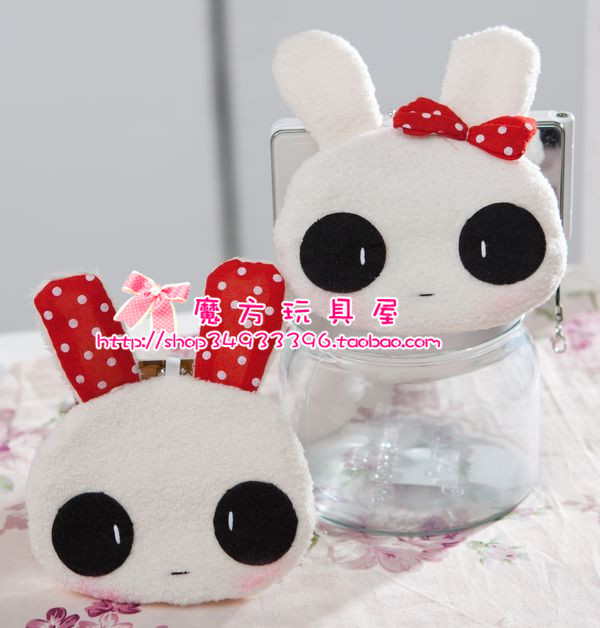 Pearl plush big eyes lovers rabbit coin purse card holder small(China (Mainland))