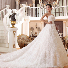 Princess bride tube top train wedding dress formal dress 2013 summer lace big train