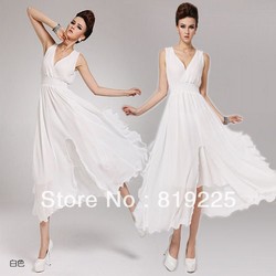 free shipping M158 bohemia V-neck placketing irregular sweep ruffle solid color fairy elegant of one-piece dress full dress(China (Mainland))