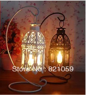 European Moroccan style household hurricane lamp, wrought iron hollow out candlestick storm lantern,wedding birthday gift(China (Mainland))
