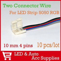10pcs/lot 10mm 4 pin Two Connector with Wire For LED Strip SMD 5050 RGB , No Welding FREE SHIPPING [BXB-4] LED008(China (Mainland))
