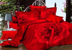 4pc hot sale wedding red comforter sets,500TC cotton red rose bed sheet size Full/Queen, EMS Free Shipping(China (Mainland))