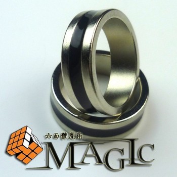 PK ring , magnet ring  silver ring with black circle  close-up magic ...