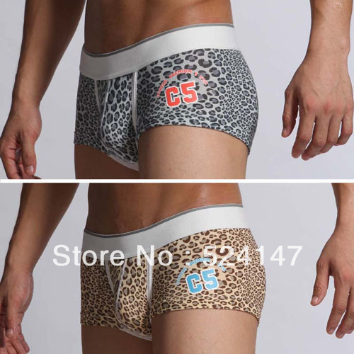 NEW Super Sexy Men's Leopard Style Underwear Boxer Cotton Shorts Pants M L Size SL00243 Free Shipping(China (Mainland))
