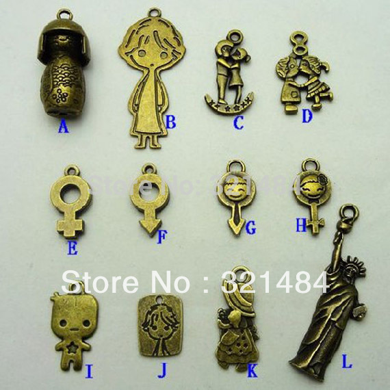 240pcs Antique Bronze Brass Metal mixed doll and Cupid Arrow Retro Vintage Jewelry Charms For Bracelet