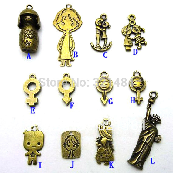 120pcs Antique Bronze Brass Metal mixed doll and Cupid Arrow Retro Vintage Jewelry Charms For Bracelet