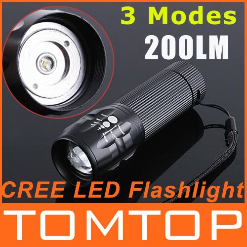 CREE LED Zoomable 3 Modes 200 Lumen LED Flashlight Torch Waterproof Mini LED Torch Free Shipping wholesale(China (Mainland))
