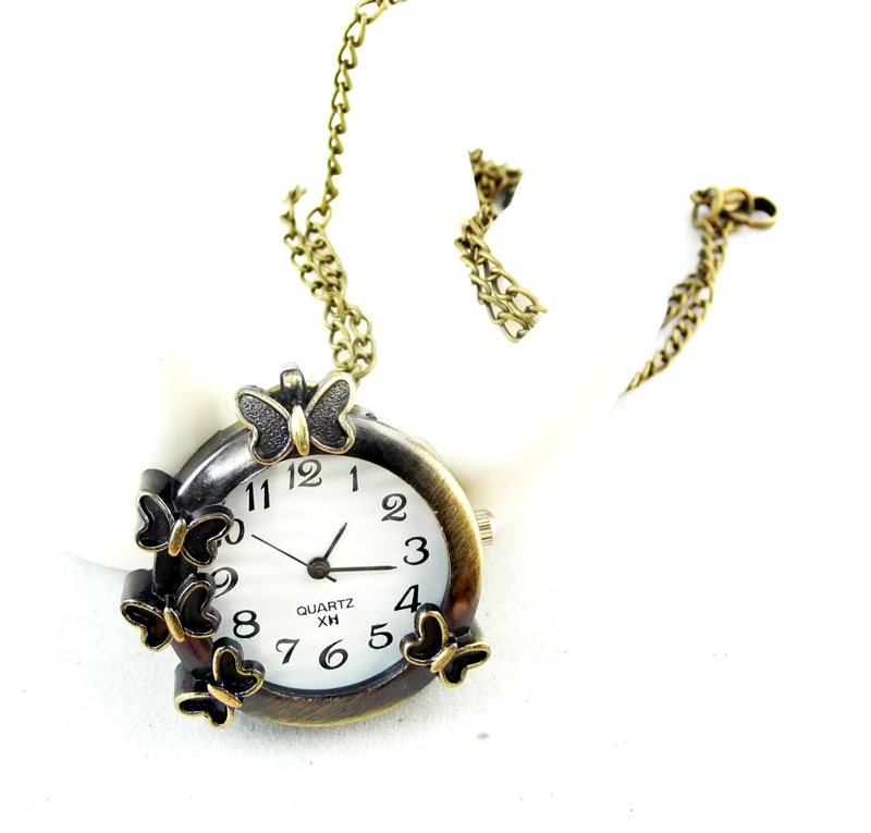 Cartoon butterfly bordered pocket watch necklace vintage accessories necklace pocket watch(China (Mainland))