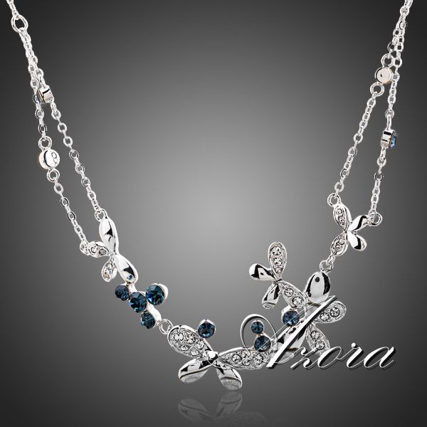 AZORA Love of Butterfly Blue Crystal Platinum Plated Stellux Austrian Crystal Pendant Necklace TN0087