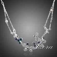 Love of Butterfly Blue Crystal Platinum Plated SWA ELEMENTS Austrian Crystal Pendant Necklace FREE SHIPPING!(Azora TN0087)