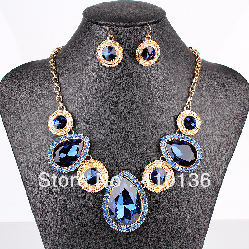 PN12539 Fashion Crystal Jewelry Sets Navy Blue Crystal Gold Plated New ...
