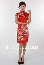 Free Shipping Chinese Traditional Cheongsam Summer Fashion Short-Sleeve Cheongsam Married Formal Dress Short Design Qipao(China (Mainland))