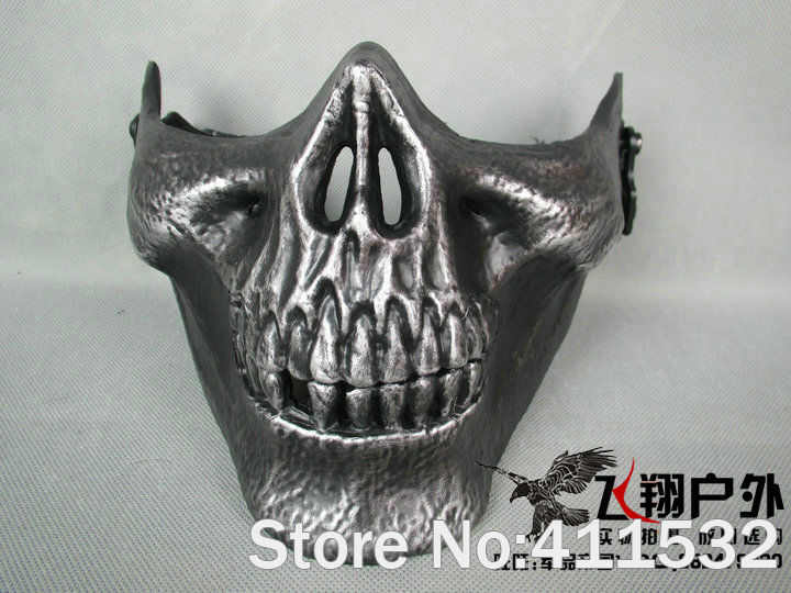 Free shipping 50pcs/lot half face Skull Airsoft Paintball BB GUN Hunting War Game Protection guard mask(China (Mainland))