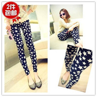 2013 spring print denim legging five-pointed star all-match thin ankle length trousers skinny pants