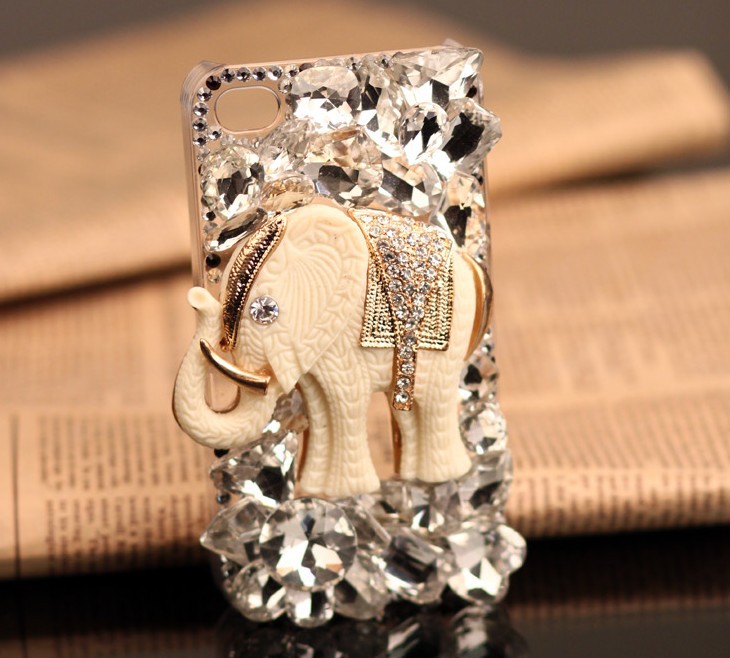 free shipping!!3D 100% handmade import from Austria rhinestone crystal Diamond case cover white Elephant for HTC one x s xl(China (Mainland))